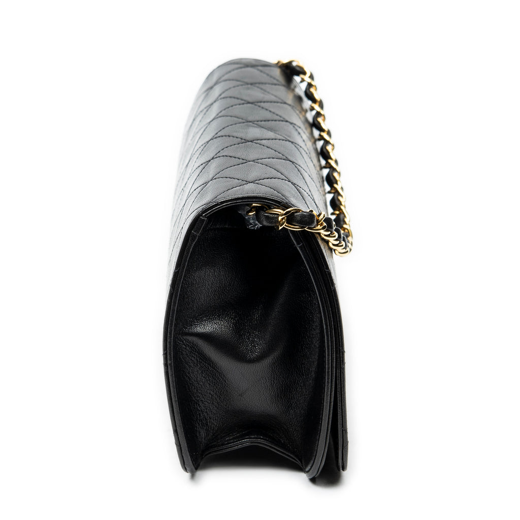 Shoulder Bag Vintage Mademoiselle Full Flap Black Quilted Lambskin Leather