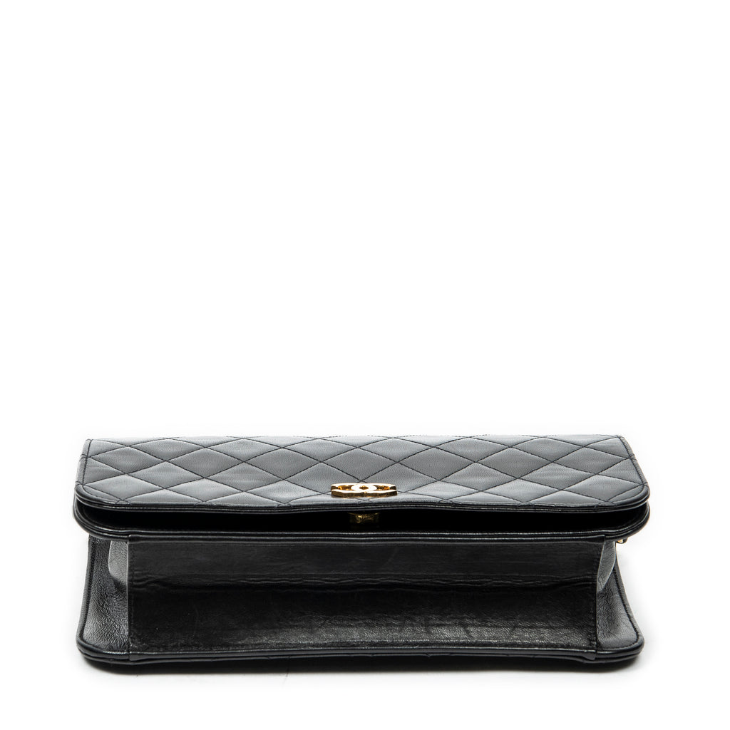 Shoulder Bag Vintage Mademoiselle Full Flap Black Quilted Lambskin Leather