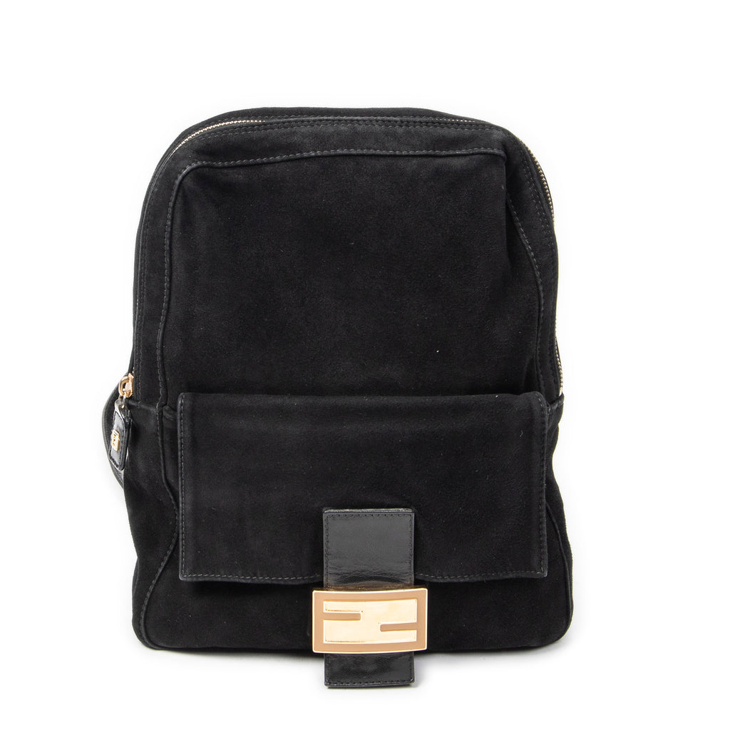 Backpack Baguette Logo Backpack Black Suede Leather