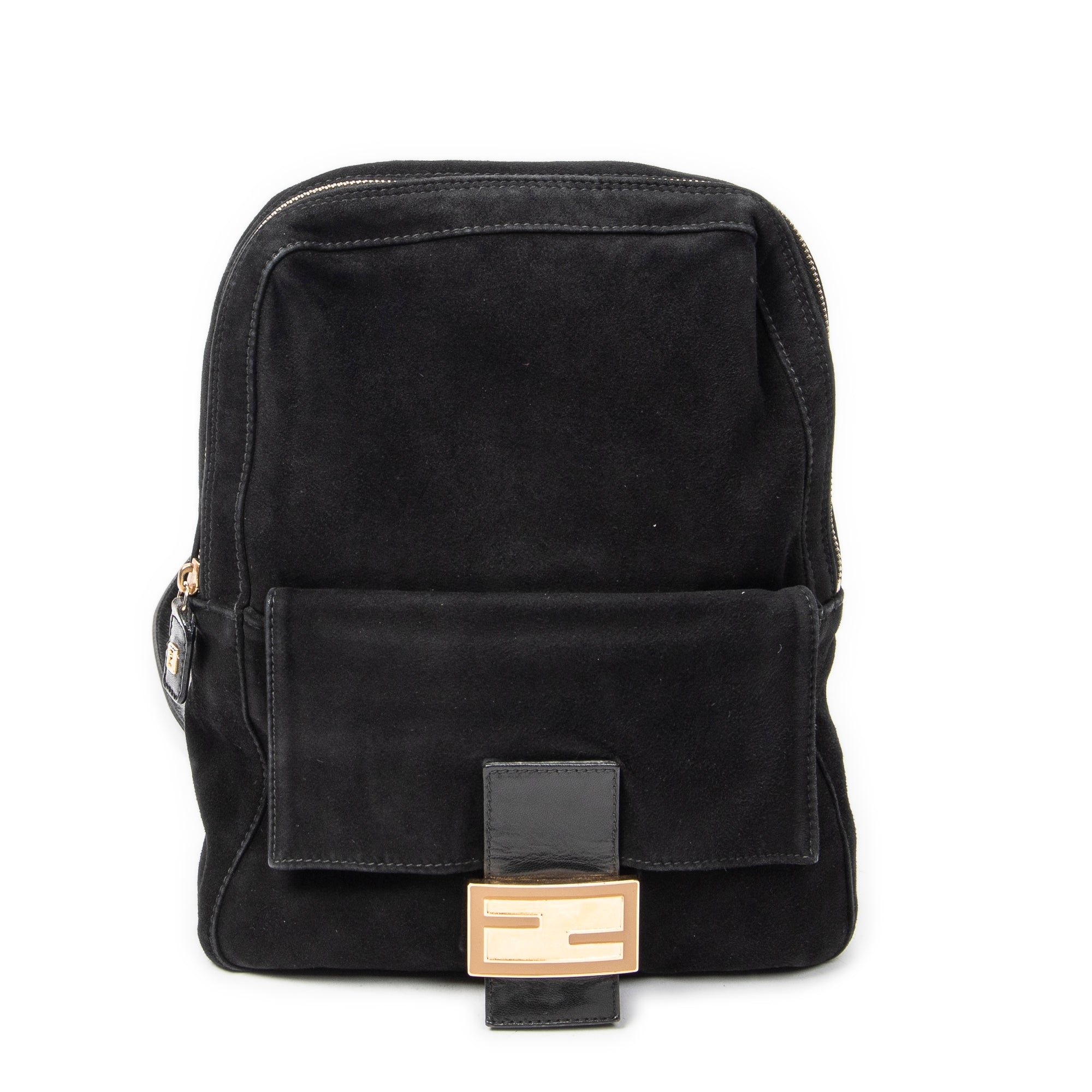 Backpack Baguette Logo Backpack Black Suede Leather