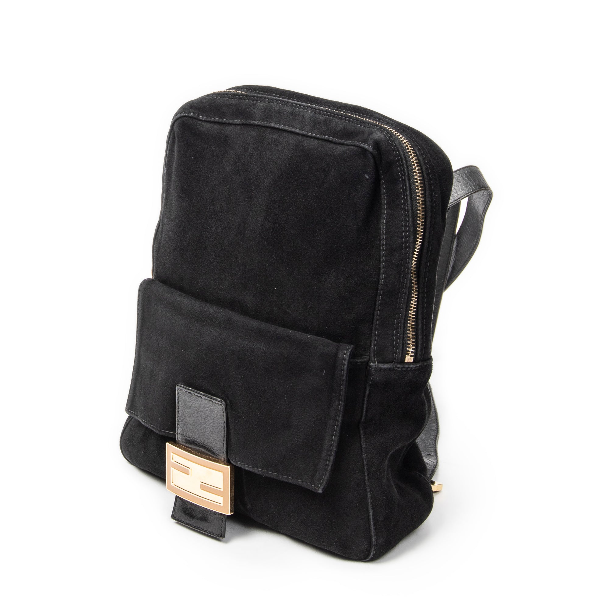 Backpack Baguette Logo Backpack Black Suede Leather