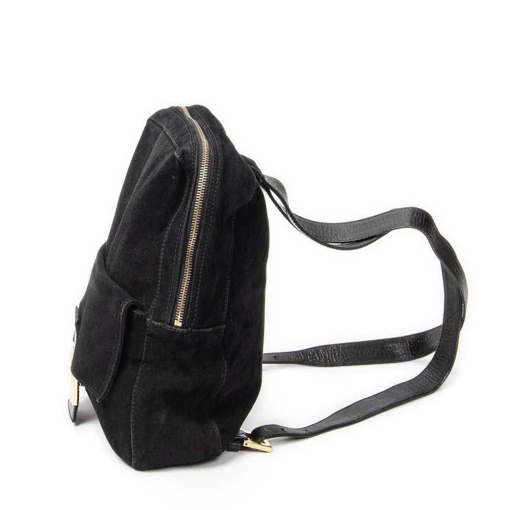 Backpack Baguette Logo Backpack Black Suede Leather