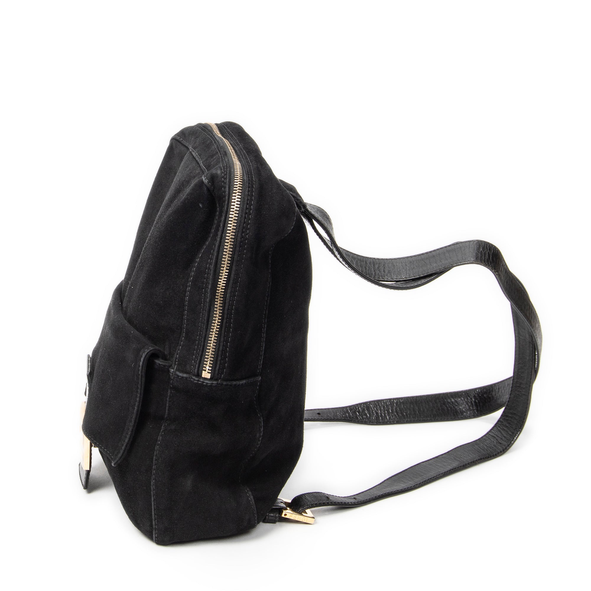 Backpack Baguette Logo Backpack Black Suede Leather