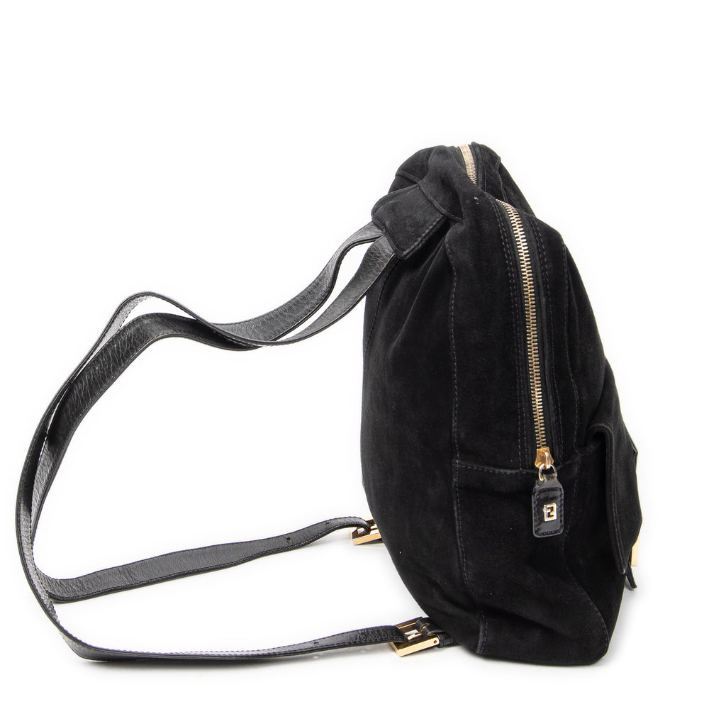 Backpack Baguette Logo Backpack Black Suede Leather