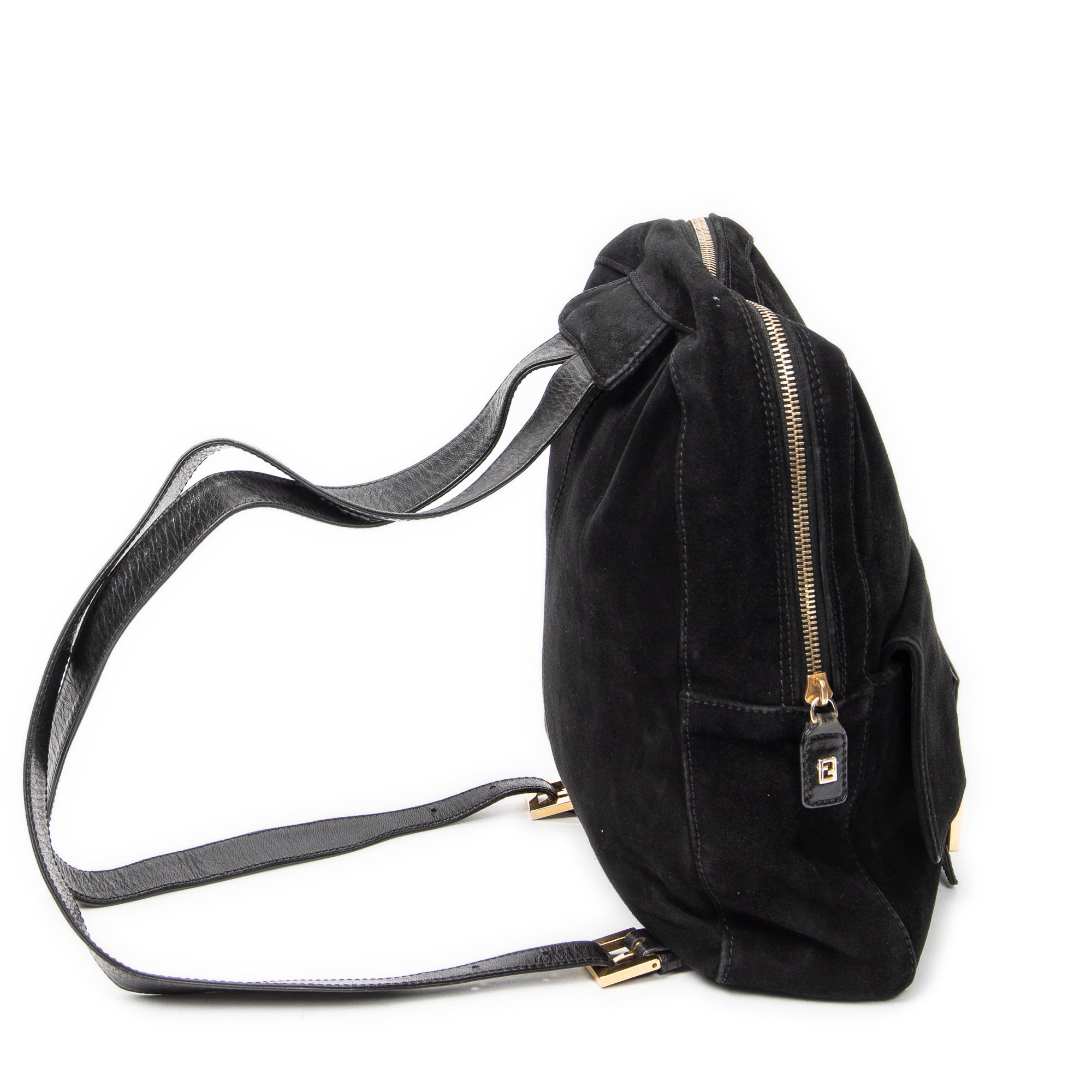 Backpack Baguette Logo Backpack Black Suede Leather