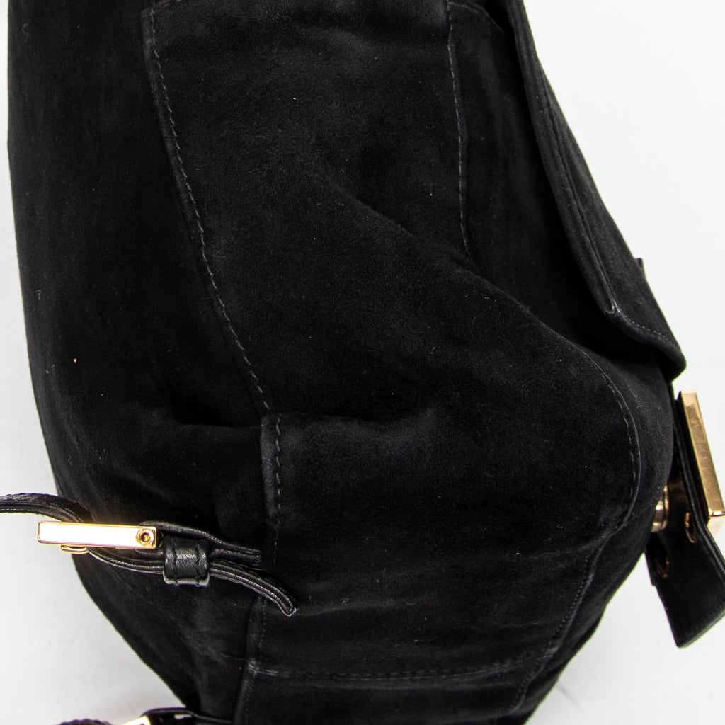 Backpack Baguette Logo Backpack Black Suede Leather