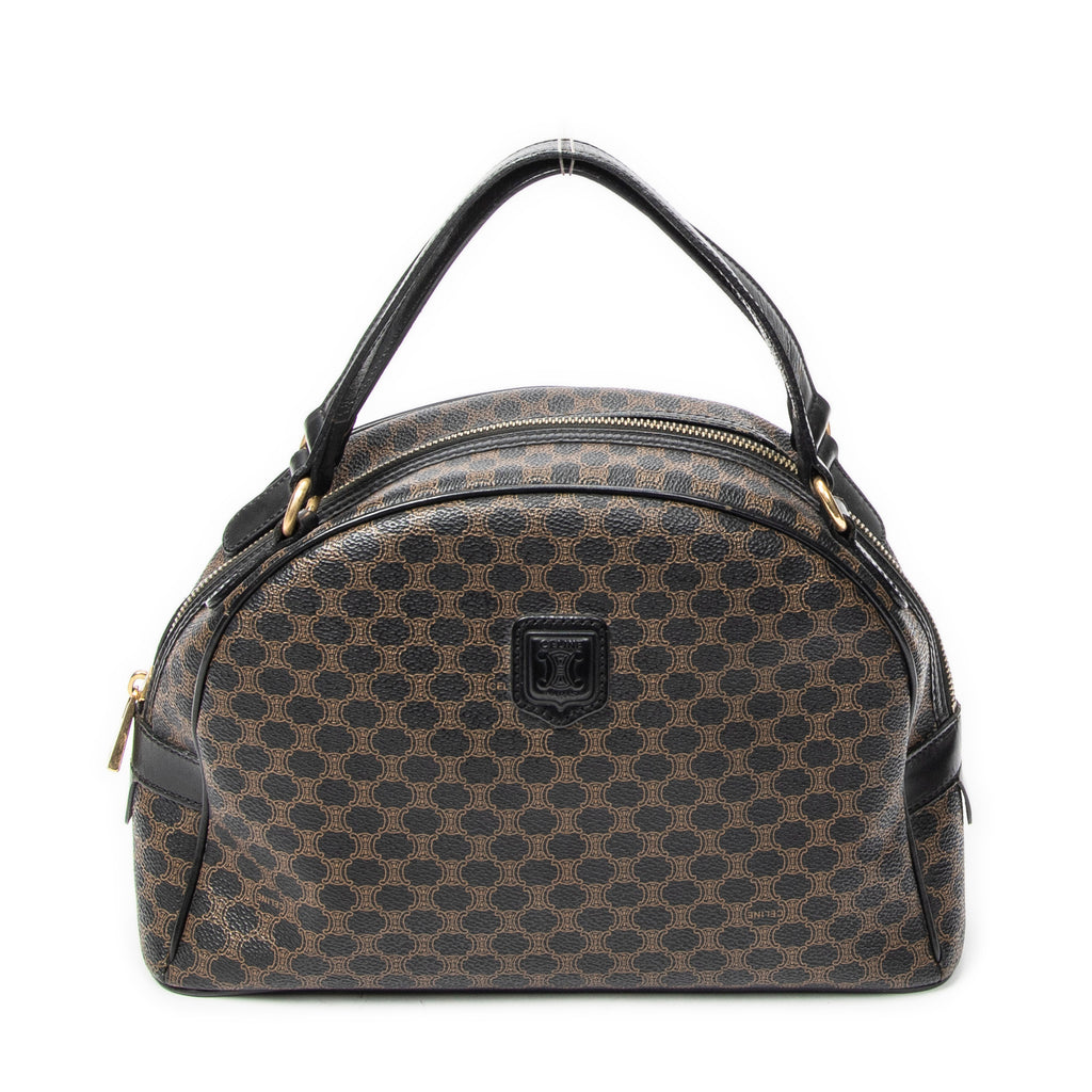 Handbag Vintage Dome Top Handle Black Macadam Coated Canvas