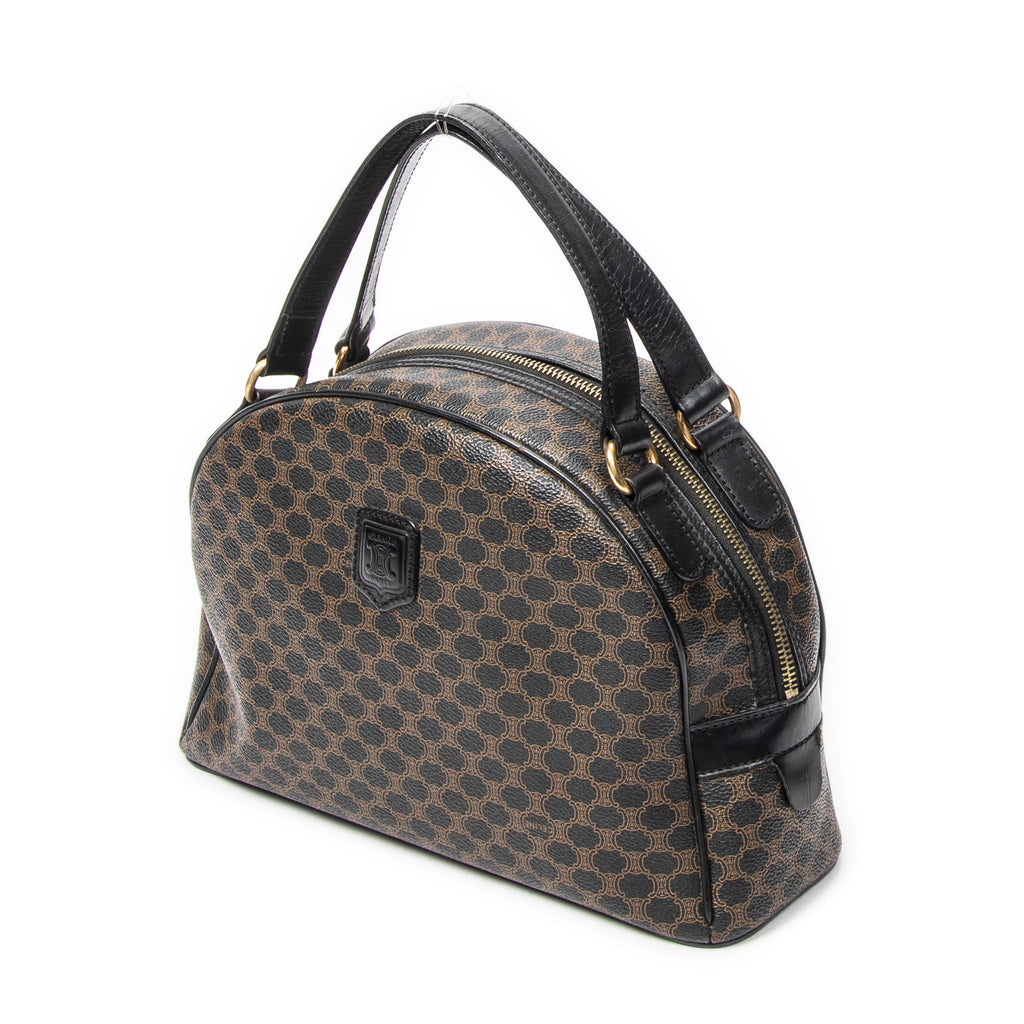 Handbag Vintage Dome Top Handle Black Macadam Coated Canvas