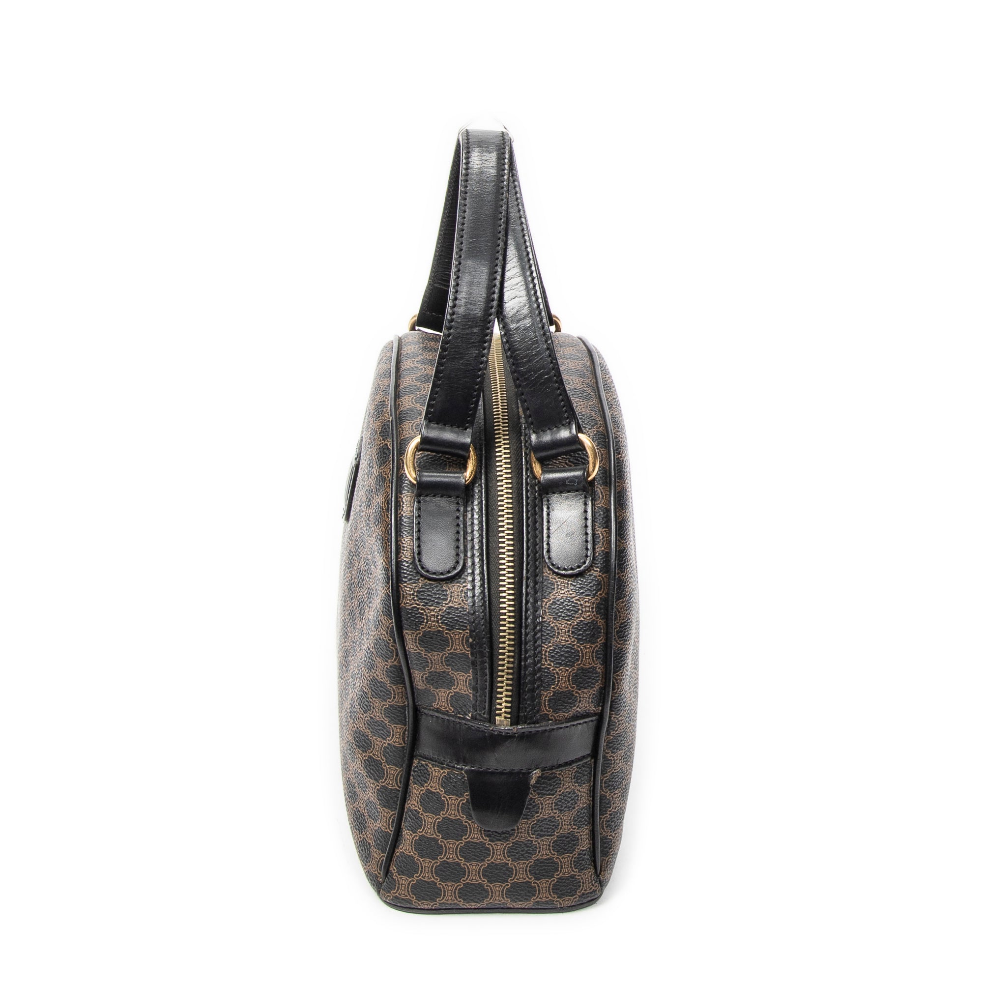Handbag Vintage Dome Top Handle Black Macadam Coated Canvas