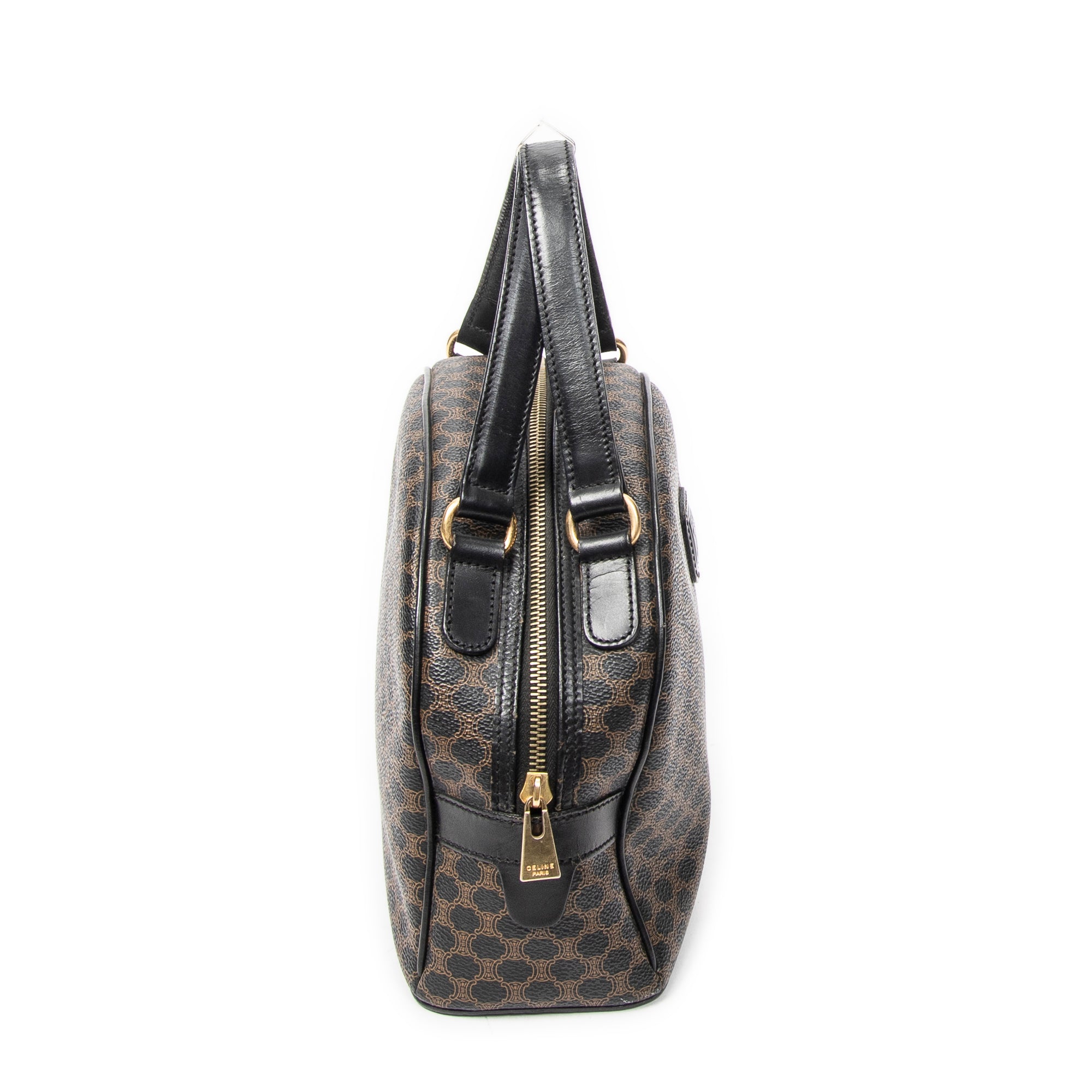Handbag Vintage Dome Top Handle Black Macadam Coated Canvas