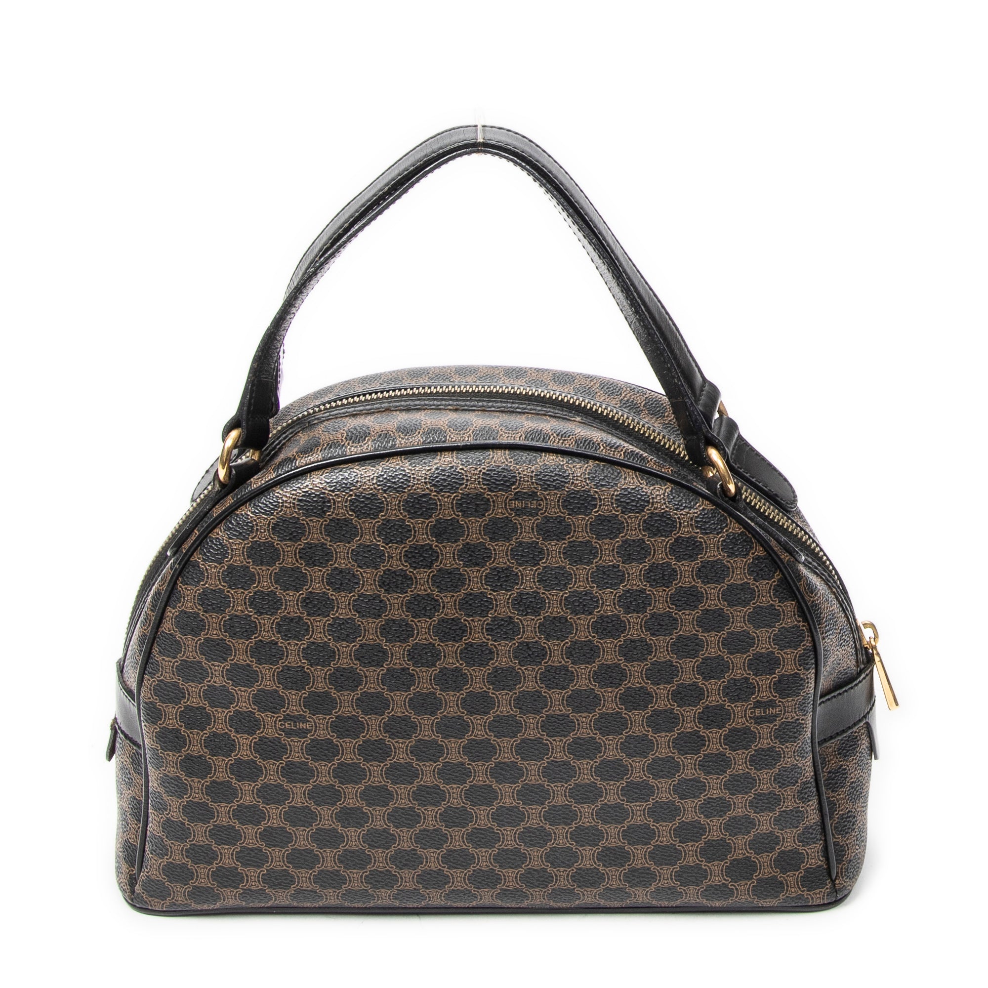 Handbag Vintage Dome Top Handle Black Macadam Coated Canvas