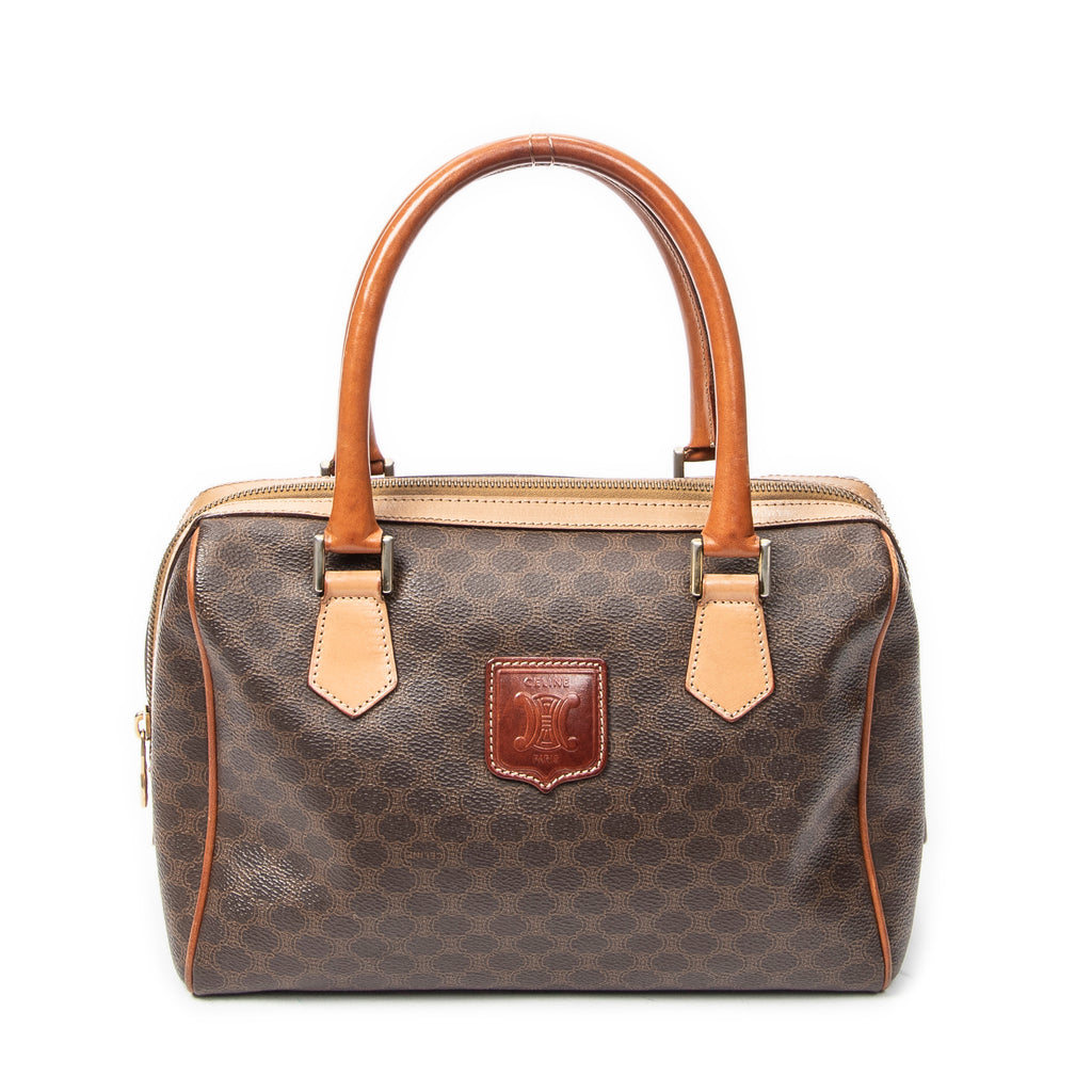 Handbag Vintage Mini Boston Brown Macadam Coated Canvas