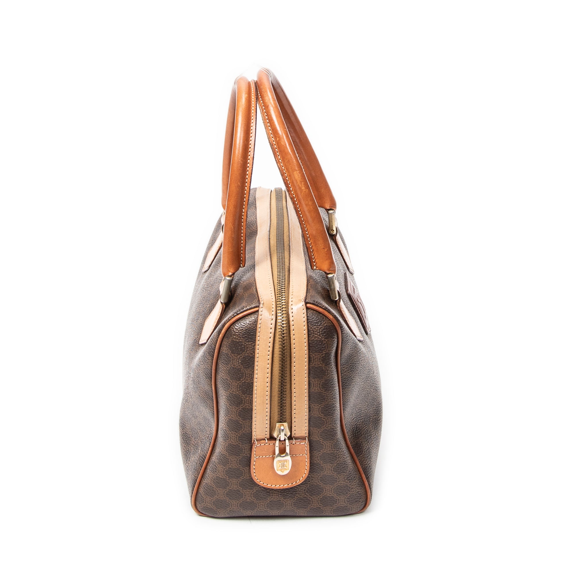 Handbag Vintage Mini Boston Brown Macadam Coated Canvas
