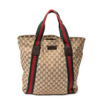 Shoulder Bag Web Open Shopper Beige Monogrammed Canvas