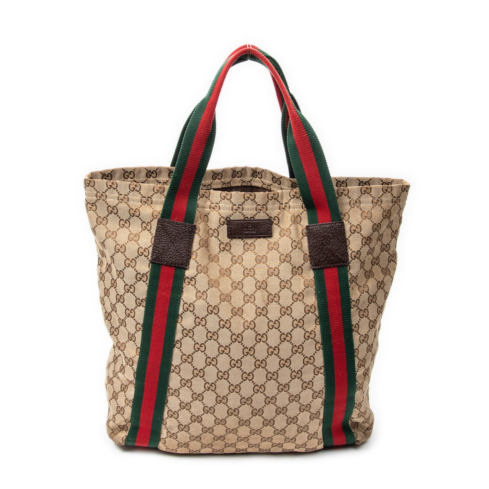 Shoulder Bag Web Open Shopper Beige Monogrammed Canvas