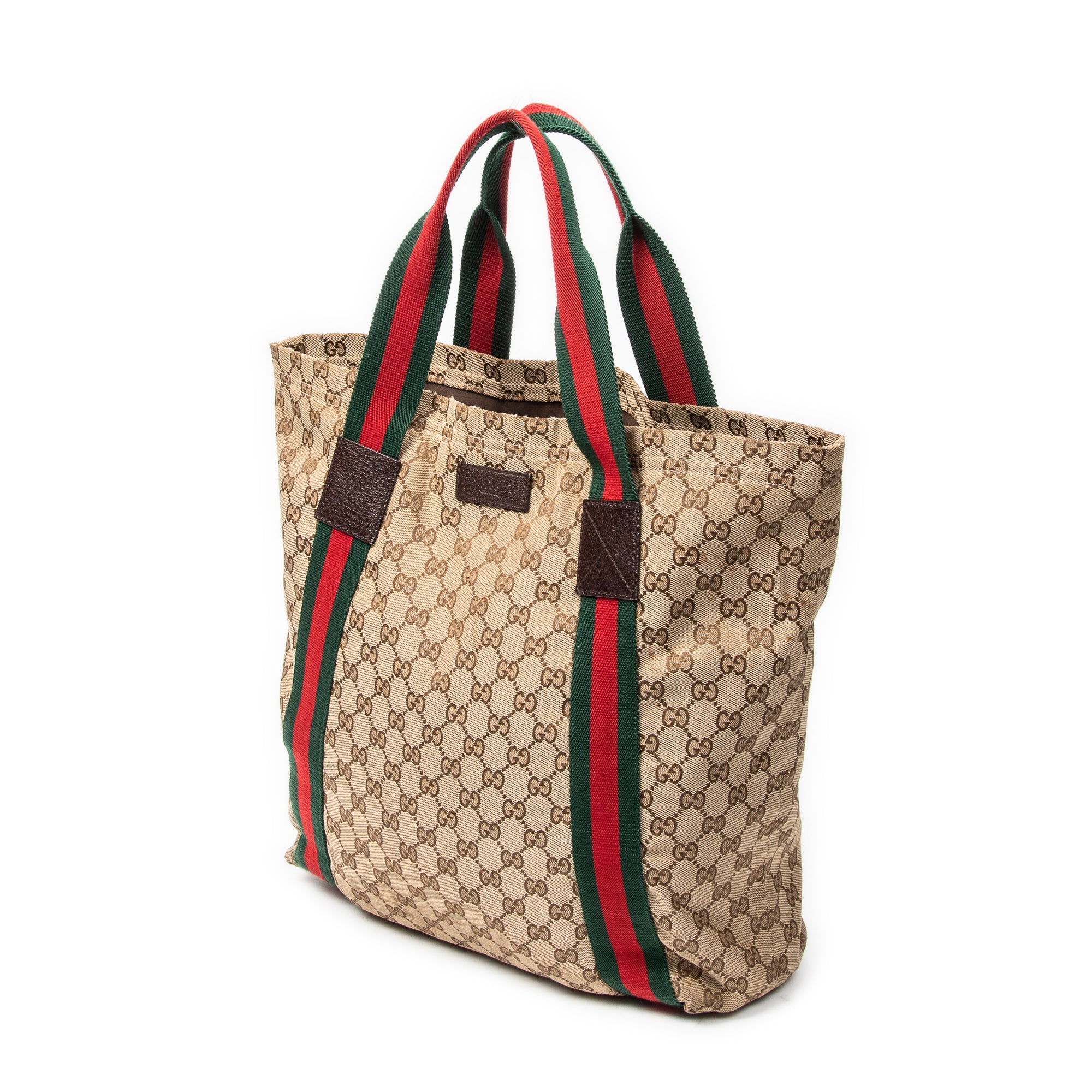 Shoulder Bag Web Open Shopper Beige Monogrammed Canvas