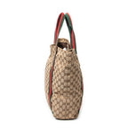 Shoulder Bag Web Open Shopper Beige Monogrammed Canvas