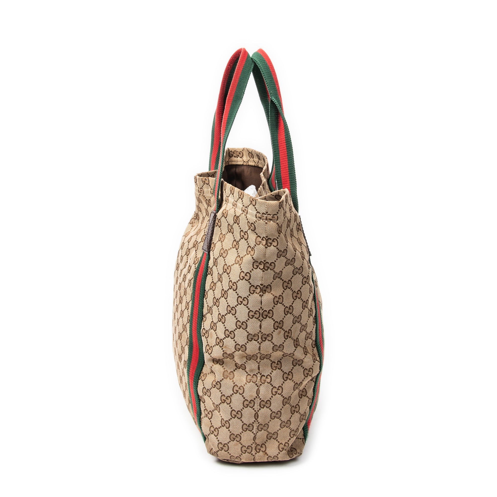 Shoulder Bag Web Open Shopper Beige Monogrammed Canvas