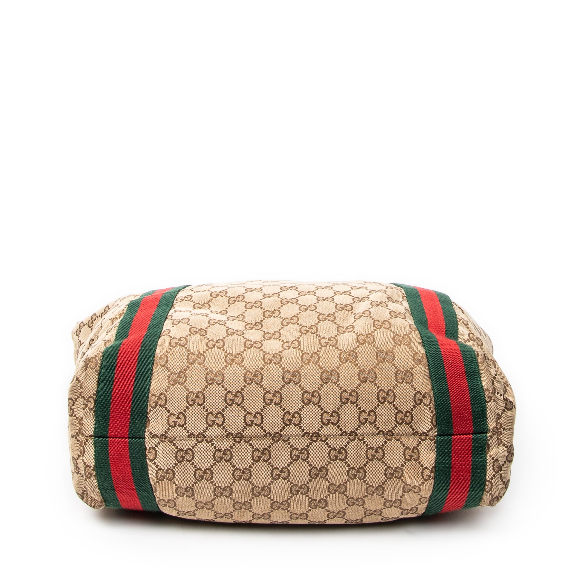 Bolso de hombro web tipo shopper abierto de lona beige con monograma