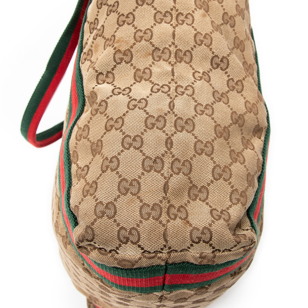 Shoulder Bag Web Open Shopper Beige Monogrammed Canvas