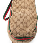Shoulder Bag Web Open Shopper Beige Monogrammed Canvas