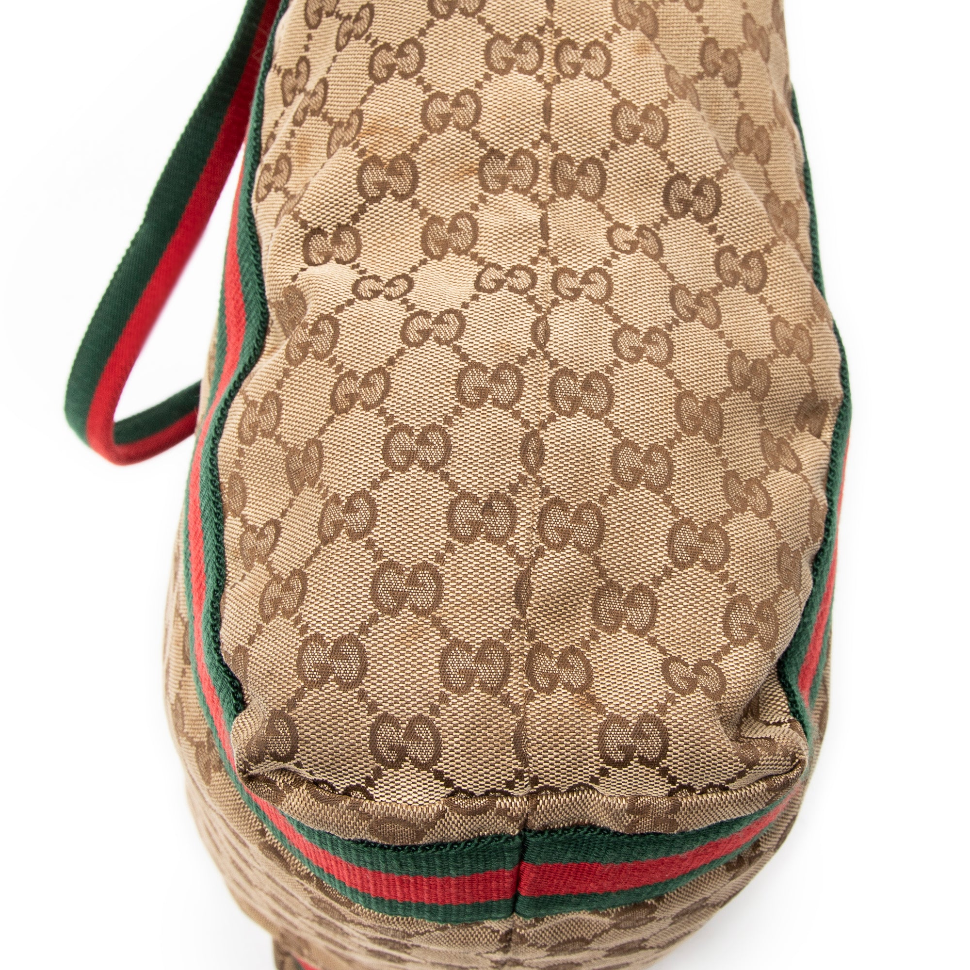 Shoulder Bag Web Open Shopper Beige Monogrammed Canvas