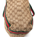 Bolso de hombro web tipo shopper abierto de lona beige con monograma