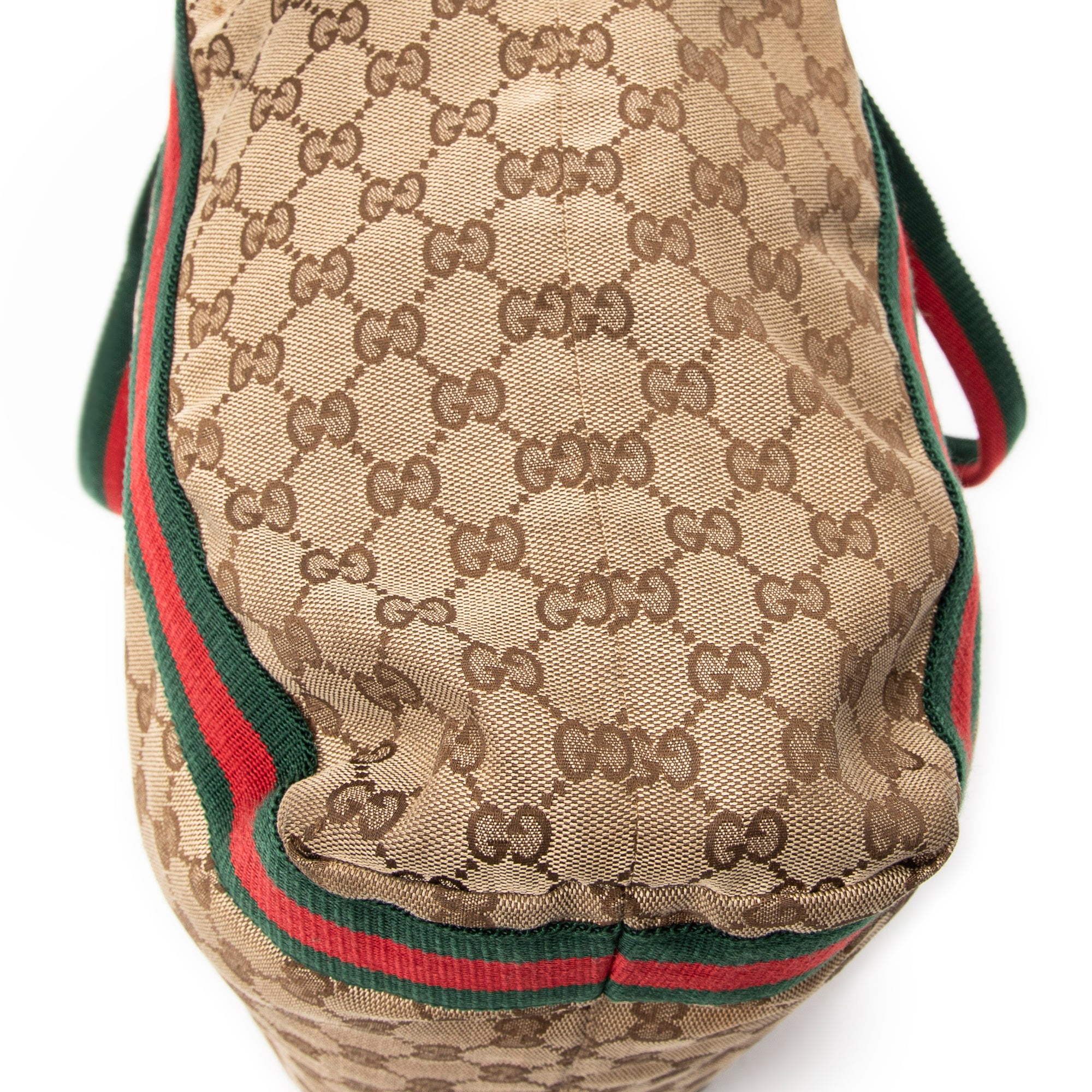 Bolso de hombro web tipo shopper abierto de lona beige con monograma
