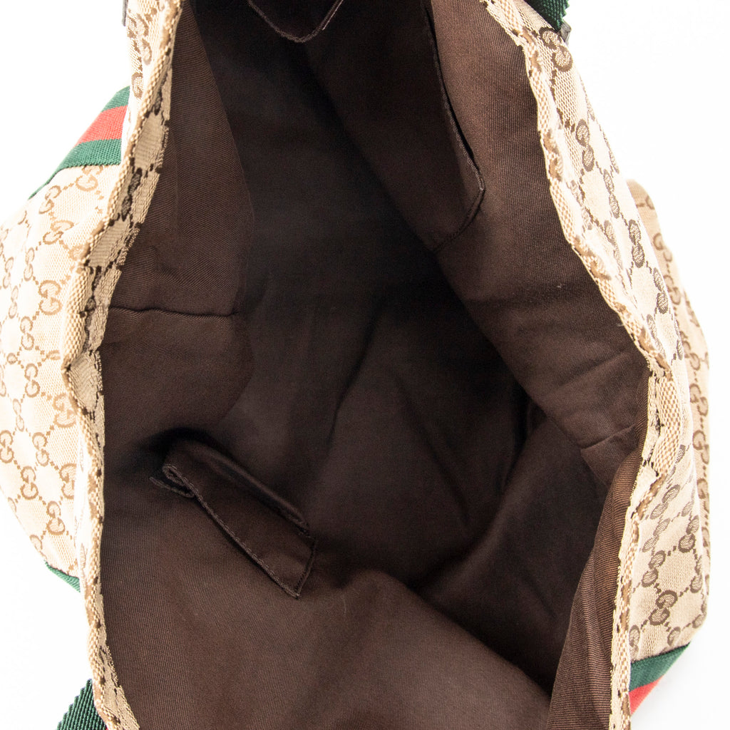 Shoulder Bag Web Open Shopper Beige Monogrammed Canvas