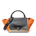 Shoulder Bag Small Tricolor Trapeze Black Calfskin Leather
