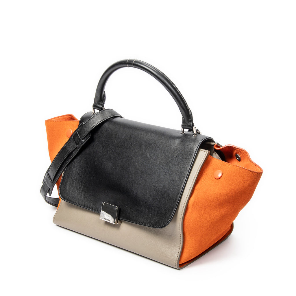 Shoulder Bag Small Tricolor Trapeze Black Calfskin Leather