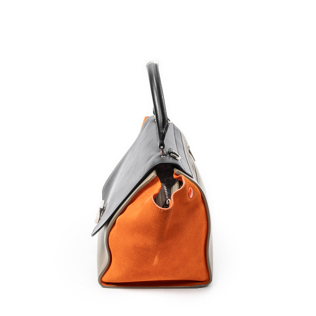 Shoulder Bag Small Tricolor Trapeze Black Calfskin Leather