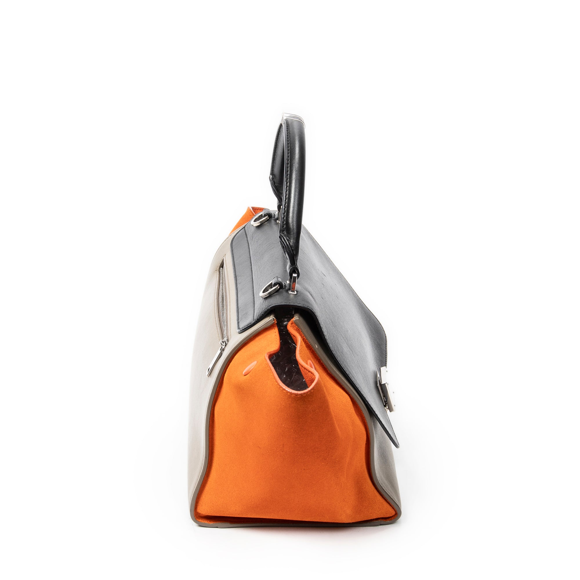 Shoulder Bag Small Tricolor Trapeze Black Calfskin Leather