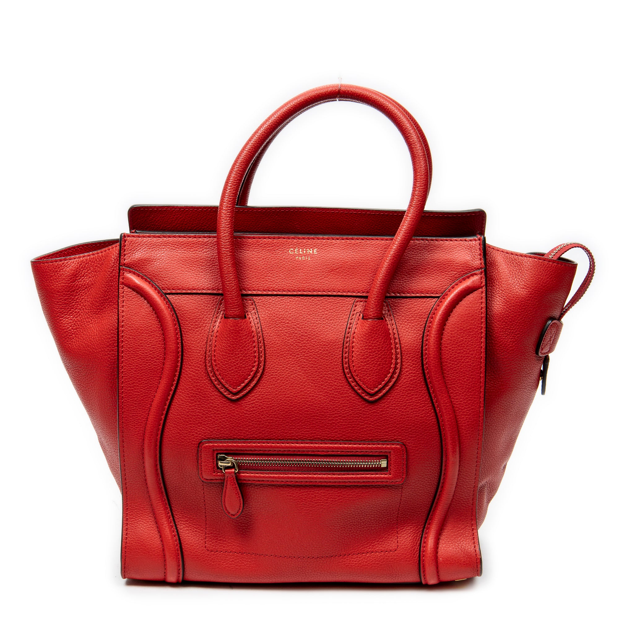 Handbag Mini Luggage Red Grained Calfskin Leather