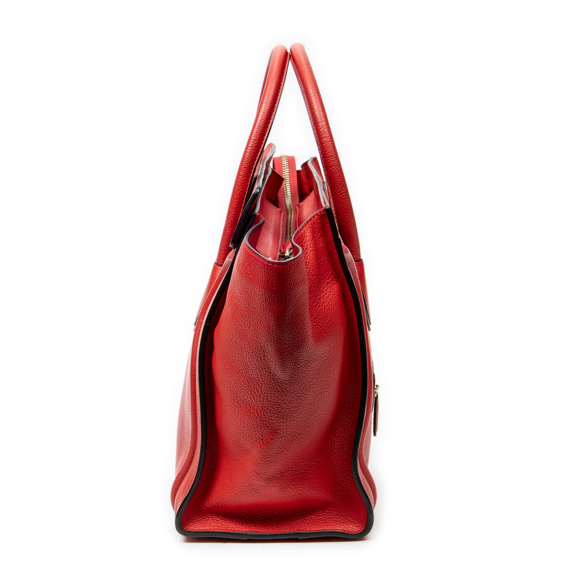 Handbag Mini Luggage Red Grained Calfskin Leather