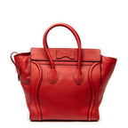 Handbag Mini Luggage Red Grained Calfskin Leather