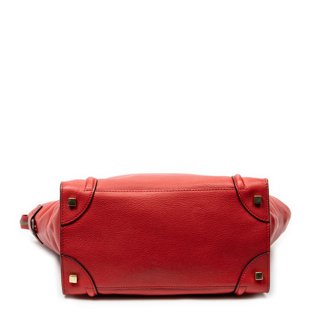Handbag Mini Luggage Red Grained Calfskin Leather