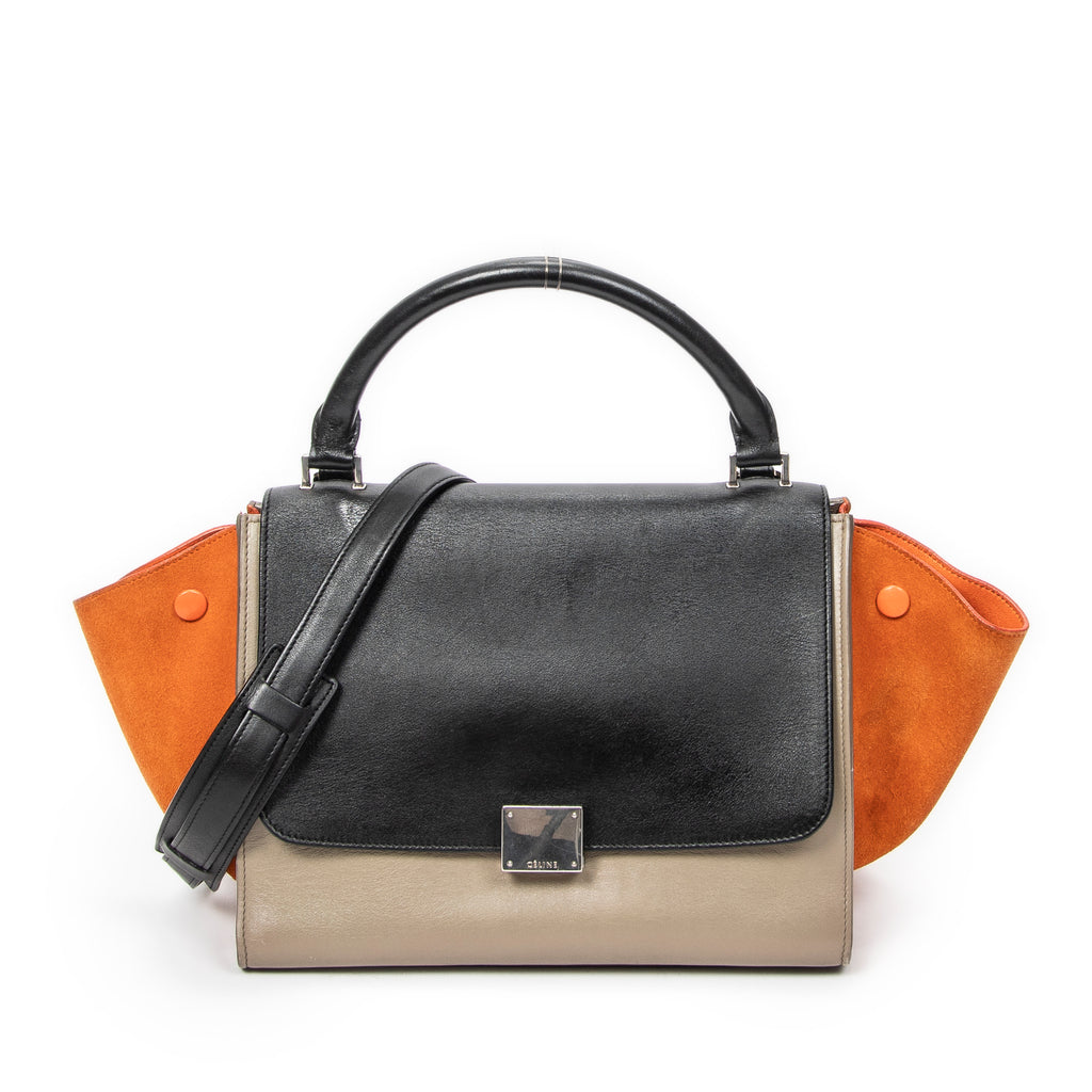 Shoulder Bag Small Tricolor Trapeze Black Calfskin Leather