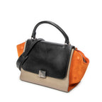 Shoulder Bag Small Tricolor Trapeze Black Calfskin Leather