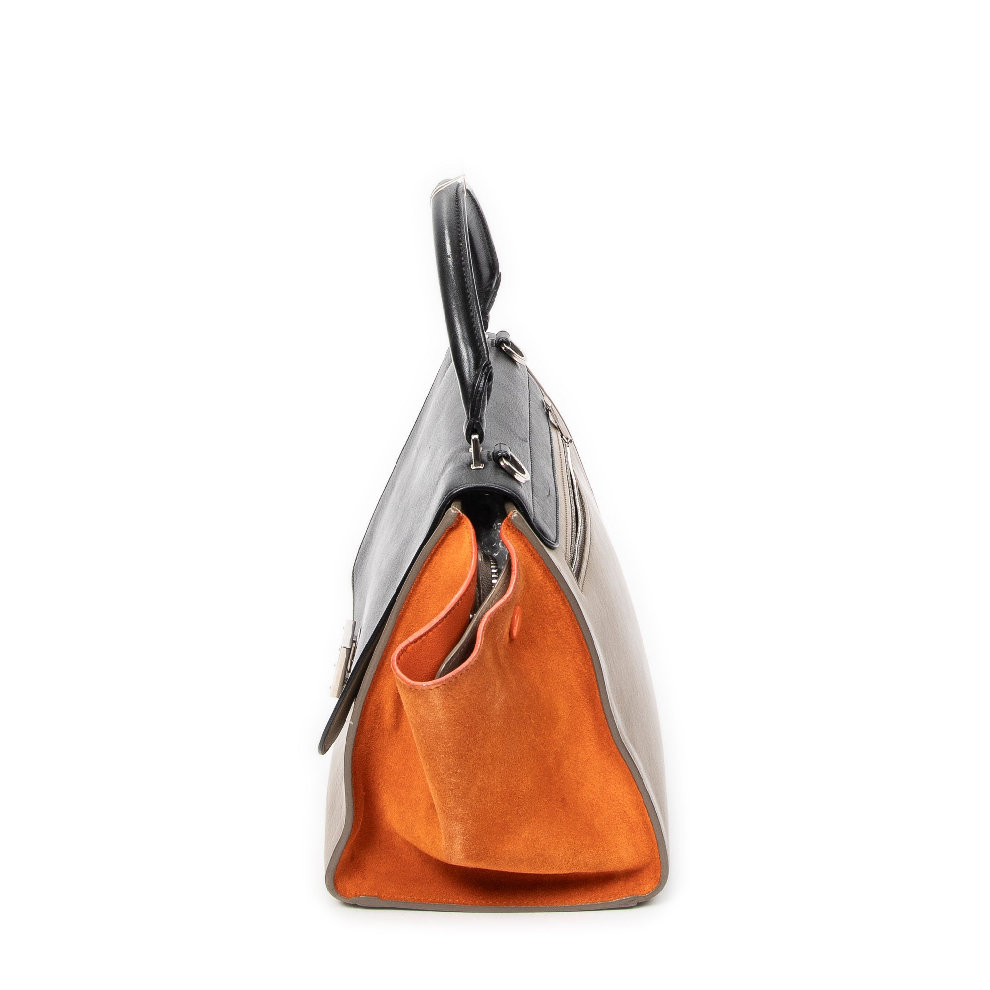 Shoulder Bag Small Tricolor Trapeze Black Calfskin Leather