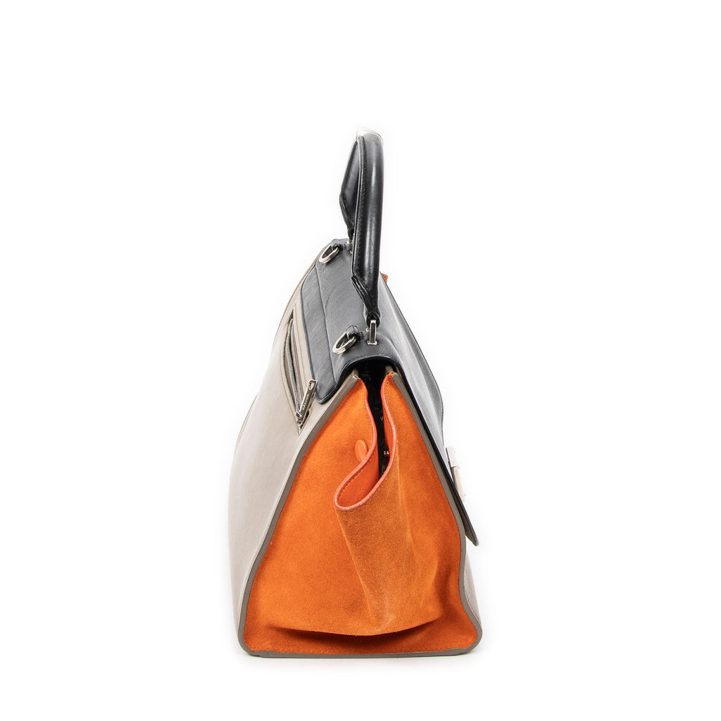 Shoulder Bag Small Tricolor Trapeze Black Calfskin Leather