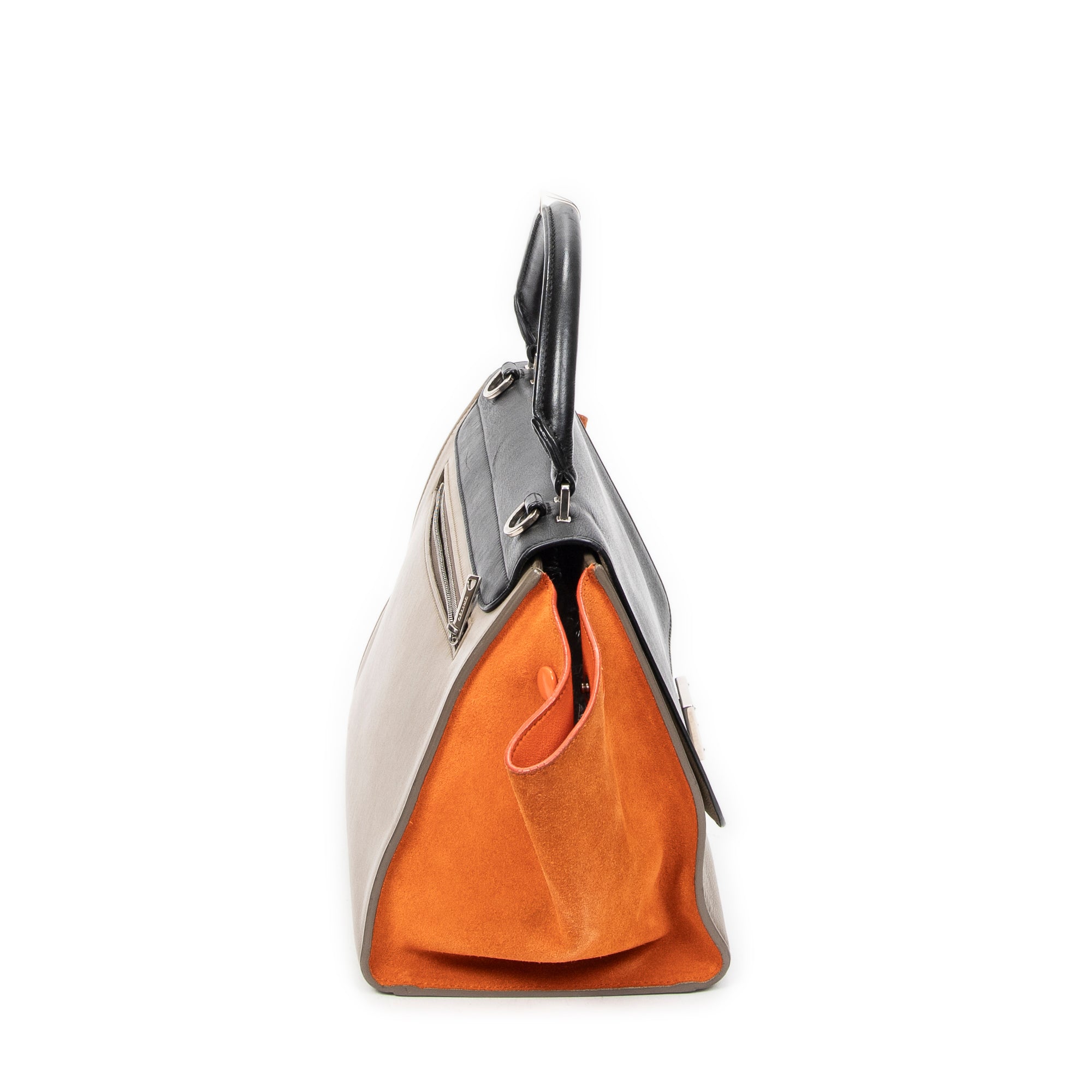 Shoulder Bag Small Tricolor Trapeze Black Calfskin Leather