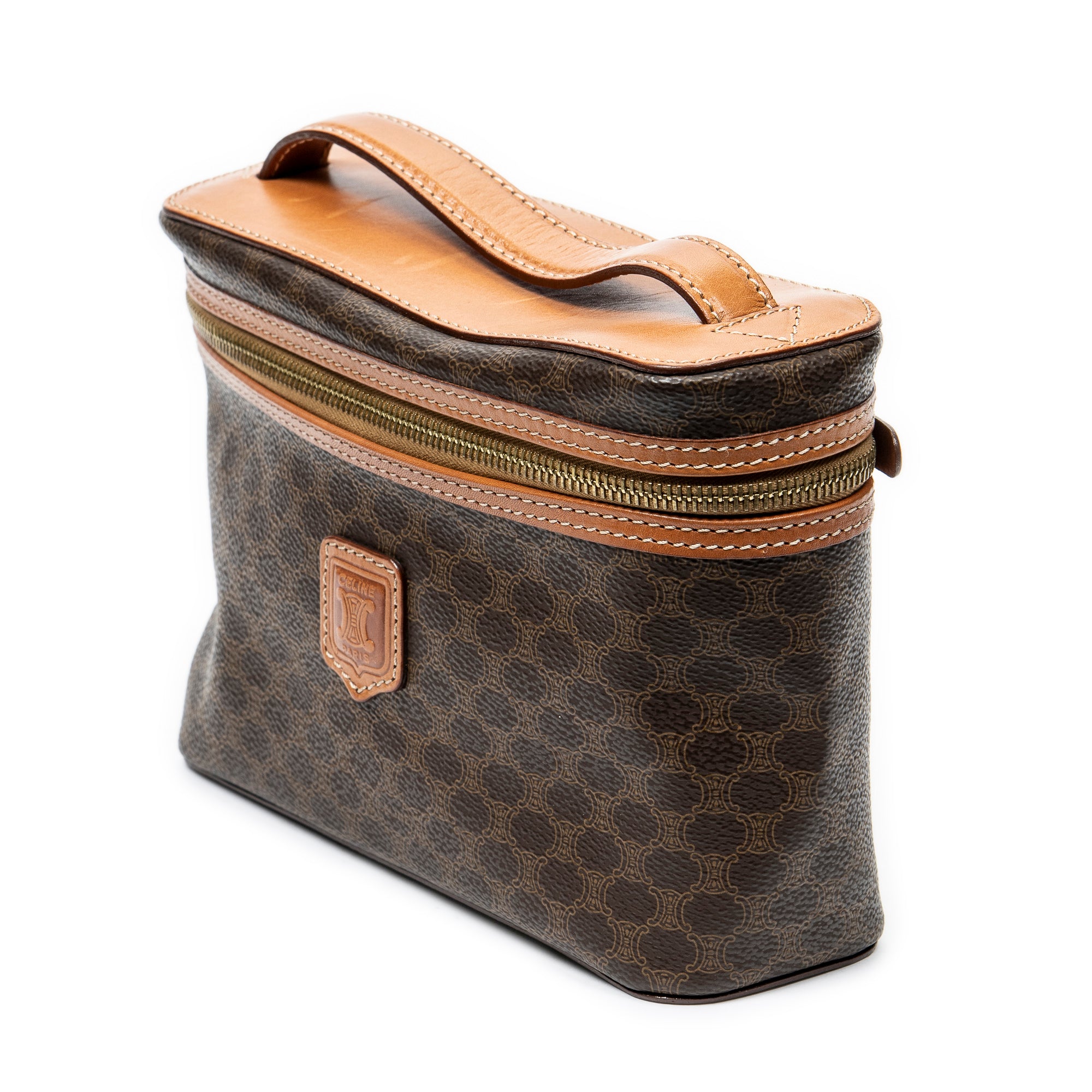 Pouch Top Handle Toiletry Pouch Brown Macadam Coated Canvas