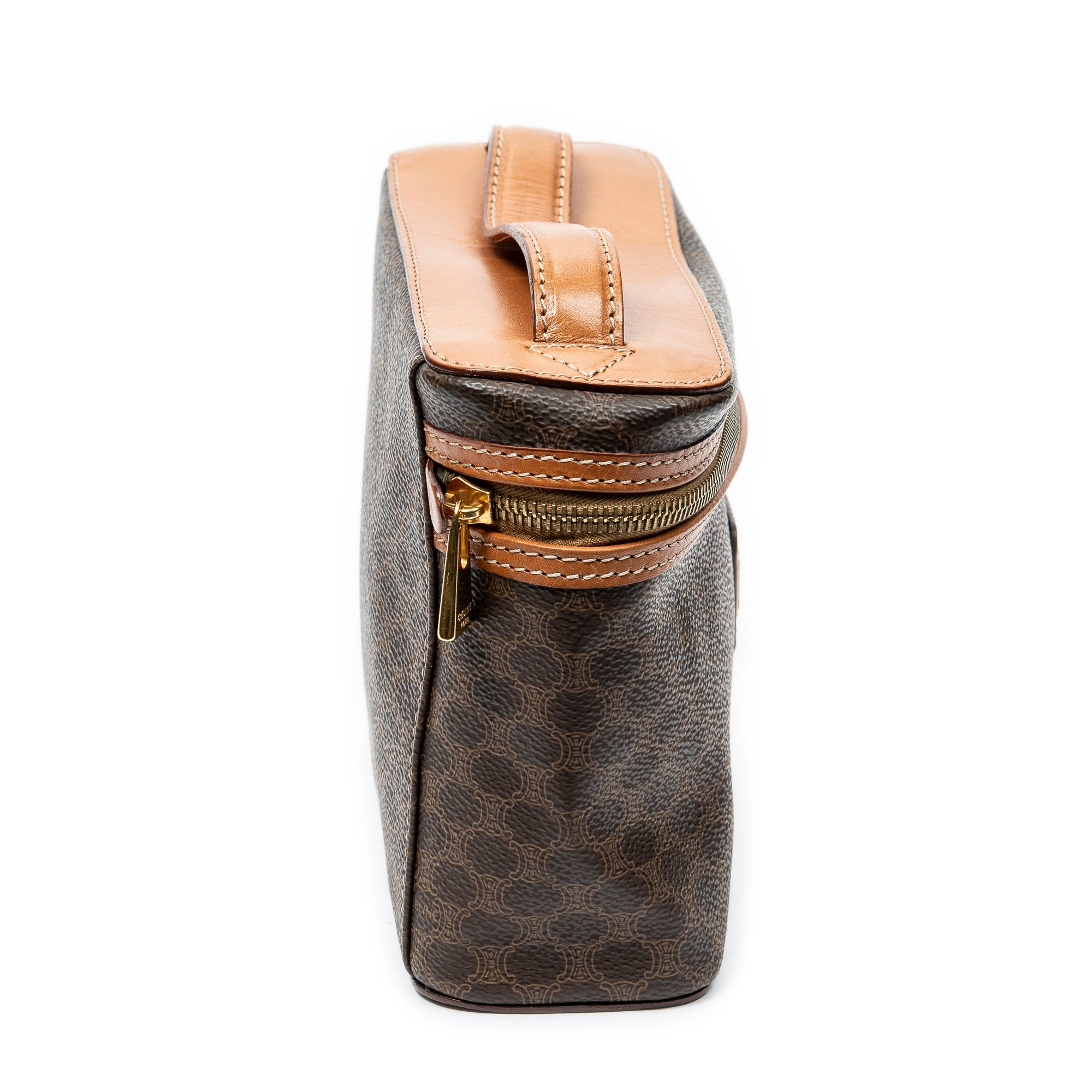 Pouch Top Handle Toiletry Pouch Brown Macadam Coated Canvas