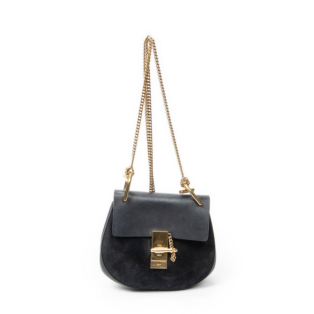Shoulder Bag Small Drew Black Suede Leather