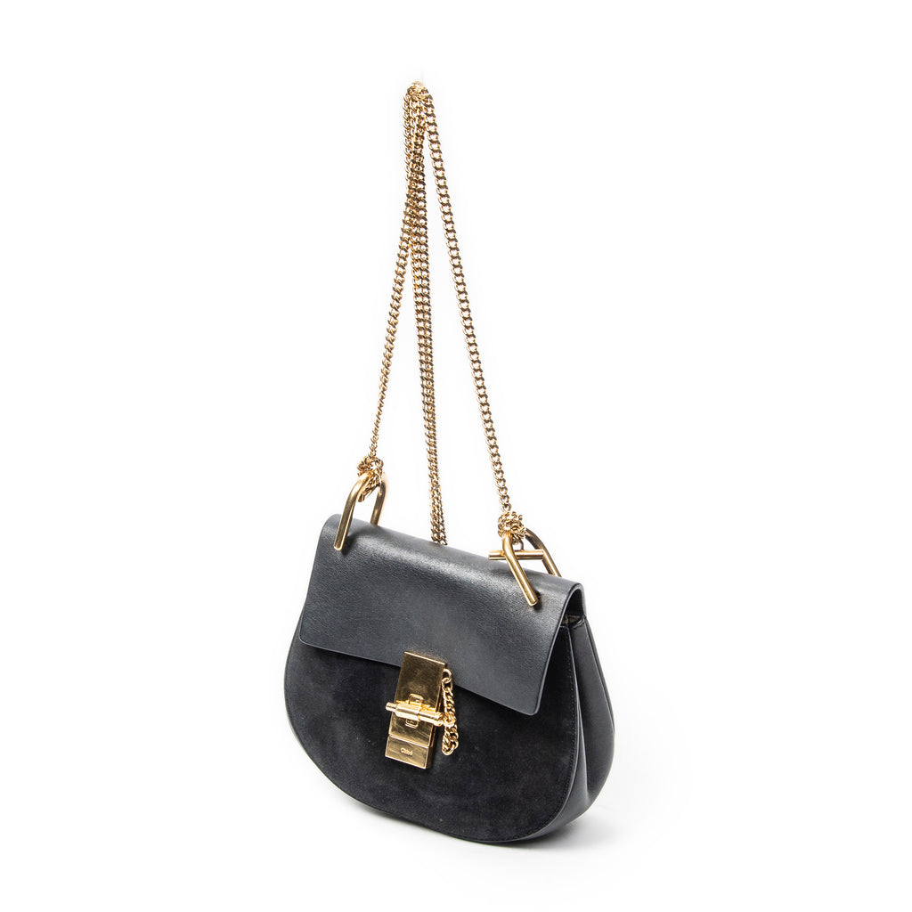Shoulder Bag Small Drew Black Suede Leather