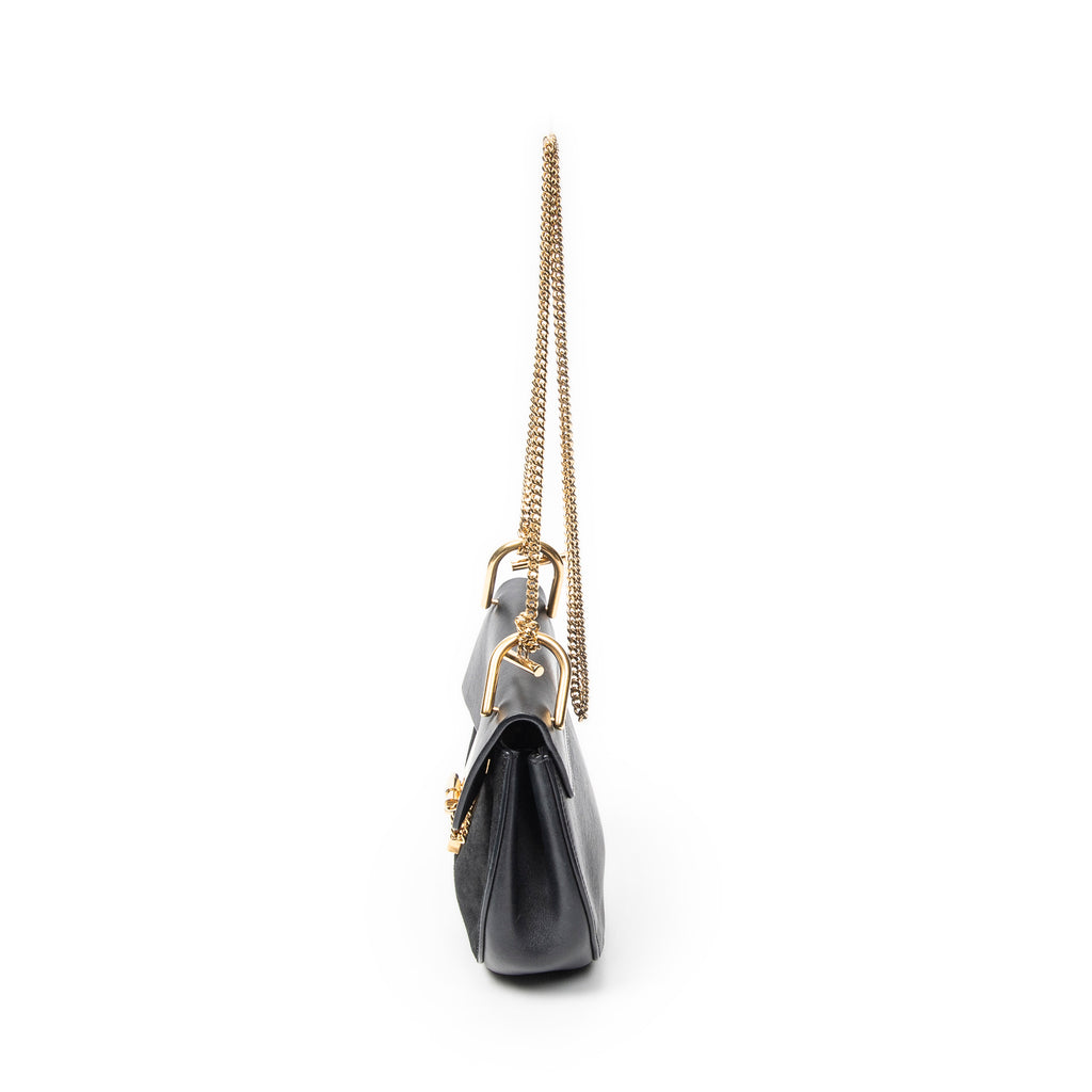 Shoulder Bag Small Drew Black Suede Leather