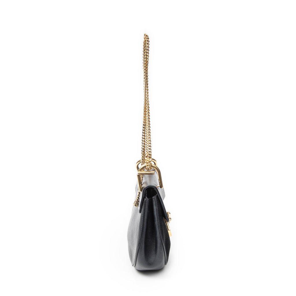 Shoulder Bag Small Drew Black Suede Leather