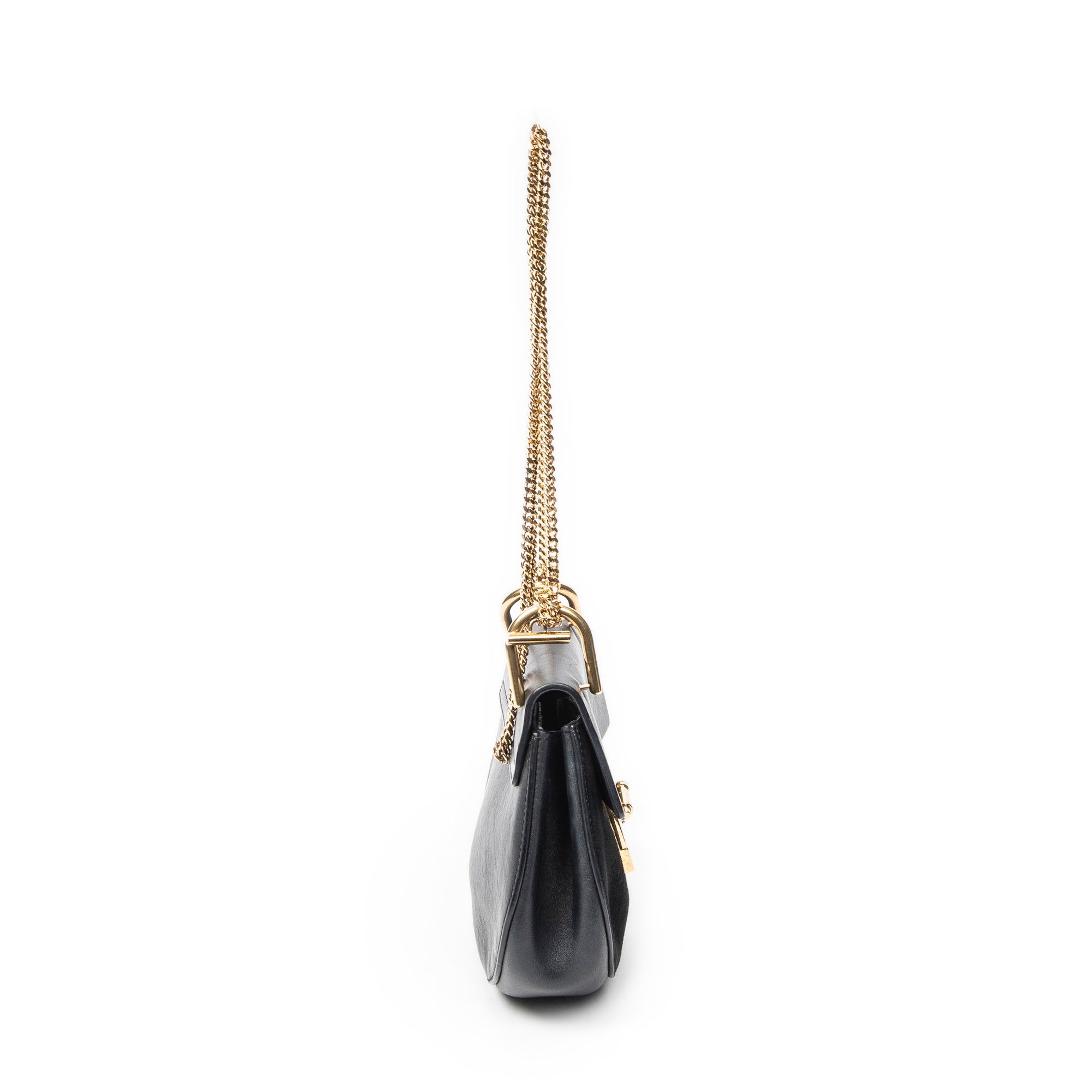 Shoulder Bag Small Drew Black Suede Leather