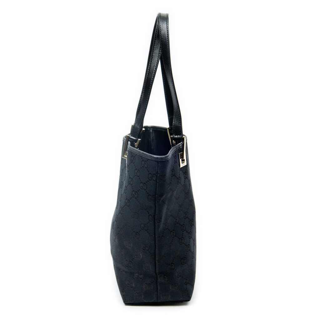 Shoulder Bag Small Bucket Tote Black Monogrammed Canvas